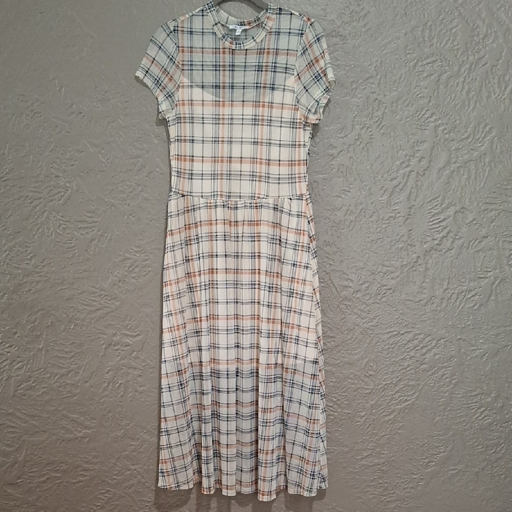 AUW Women's Orange Pleated Midi Sundress with Peter Pan Collar Size L
